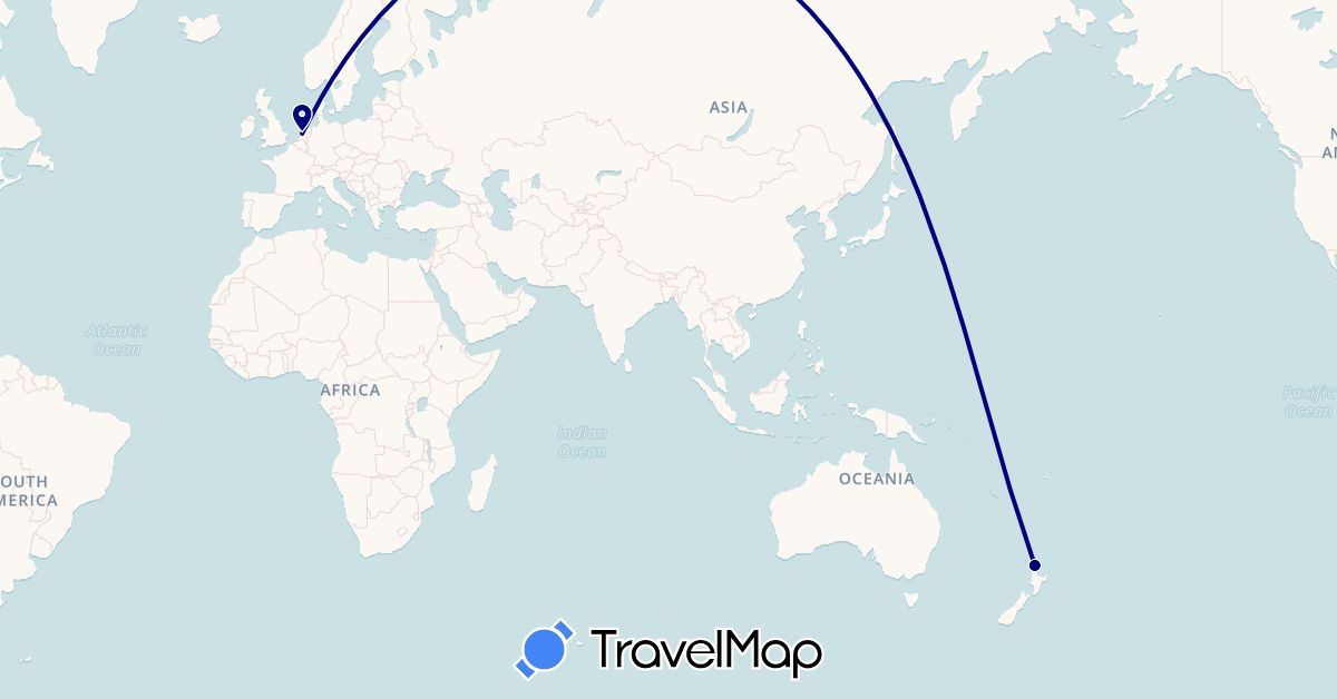 TravelMap itinerary: driving in Netherlands, New Zealand (Europe, Oceania)
